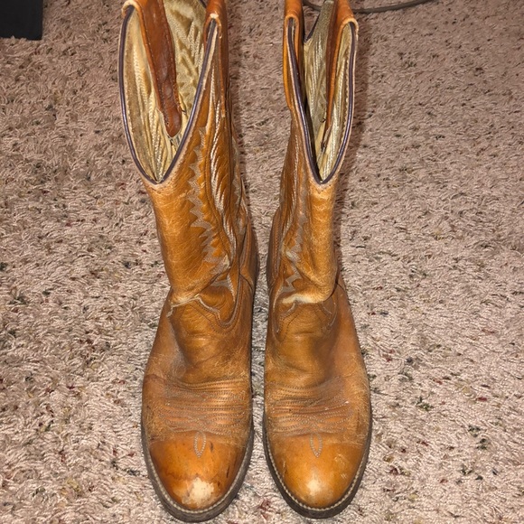 TAN ALL LEATHER COWGIRL BOOTS SZ 6M - Picture 6 of 7